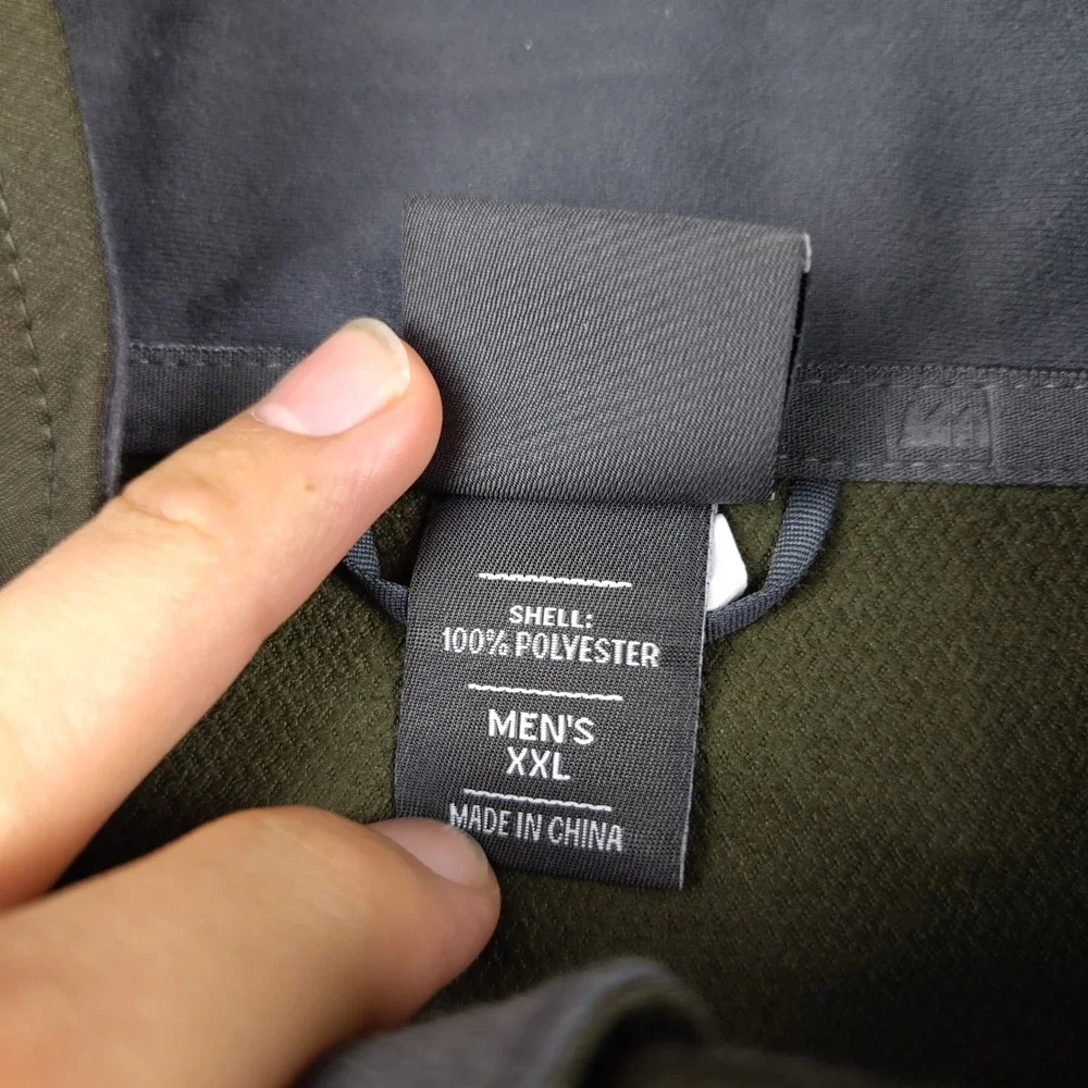 REI Mens 2XL XXL Jacket Olive Green Softshell Full Zip Fleece Lined Hike Commute